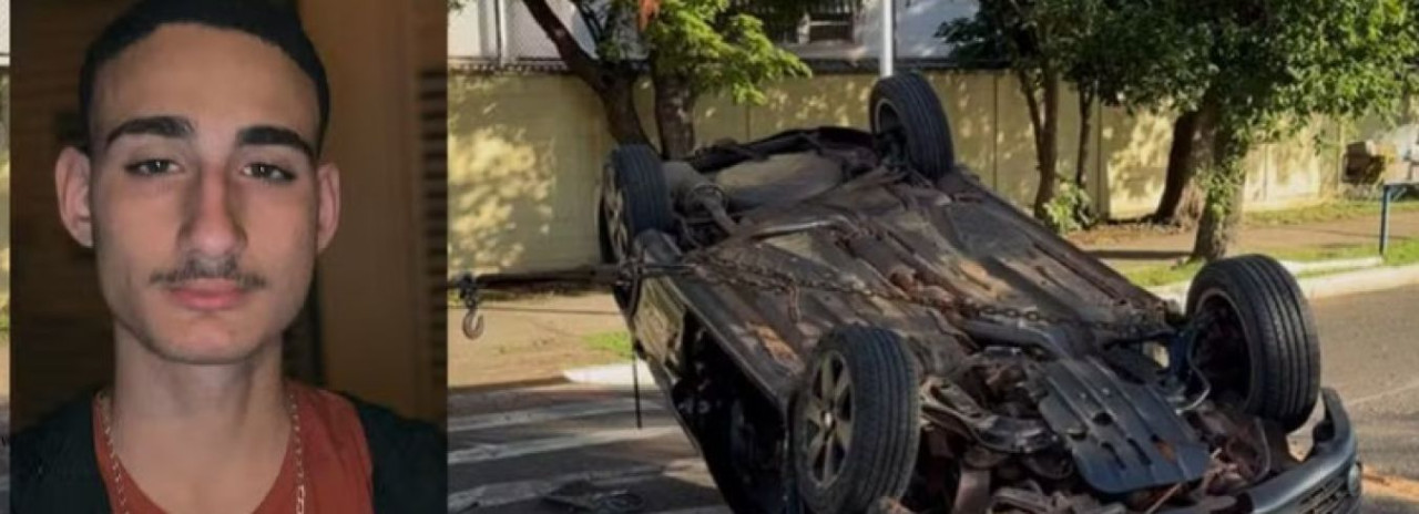 Jovens saem de bar, carro capota e universitário morre em acidente na madrugada