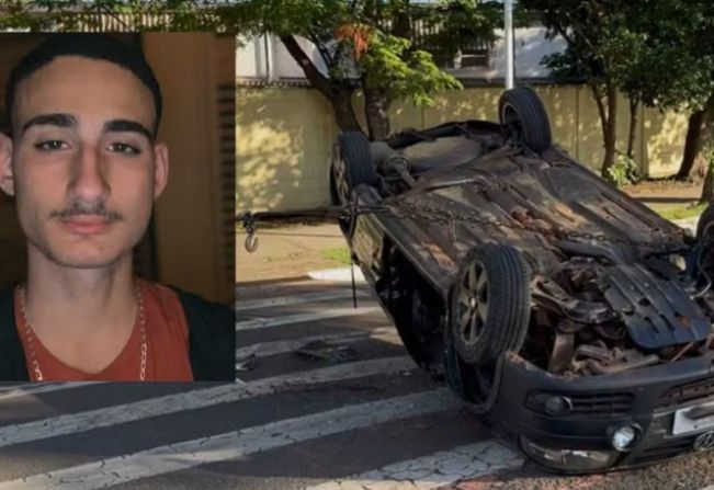 Jovens saem de bar, carro capota e universitário morre em acidente na madrugada
