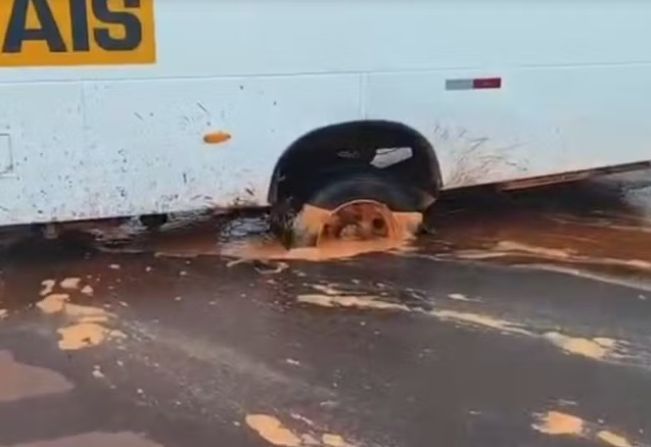 Ônibus afunda em rua e revela vazamento que deixou moradores sem água por dias