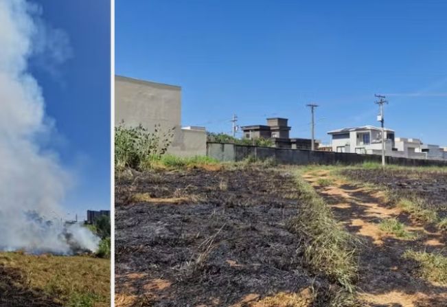Incêndio atinge área de pastagem e espalha fumaça por casas próximas
