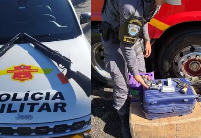 Polícia apreende armas e anabolizantes em ônibus durante operação em rodovia